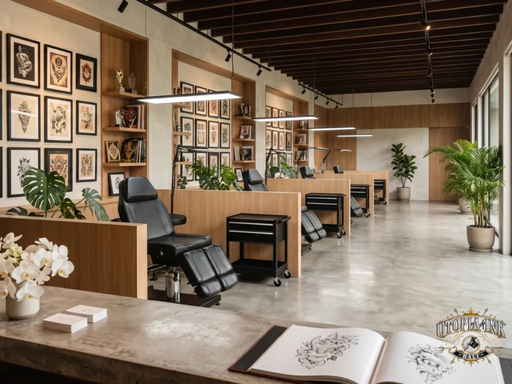 Premium tattoo studio interior in Seminyak Bali showing professional standards and clean design